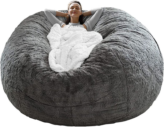 Bag Chair Coverit Was Only A Cover, Not A Full Bean BagChair Cushion, Big Round Soft Fluffy PV Velvet Sofa Bed Cover,  Living Room Furniture,  Lazy Sofa Bed Cover,6ft Dark Grey😍