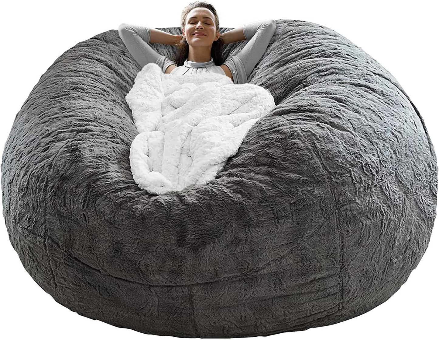 Bag Chair Coverit Was Only A Cover, Not A Full Bean BagChair Cushion, Big Round Soft Fluffy PV Velvet Sofa Bed Cover,  Living Room Furniture,  Lazy Sofa Bed Cover,6ft Dark Grey😍